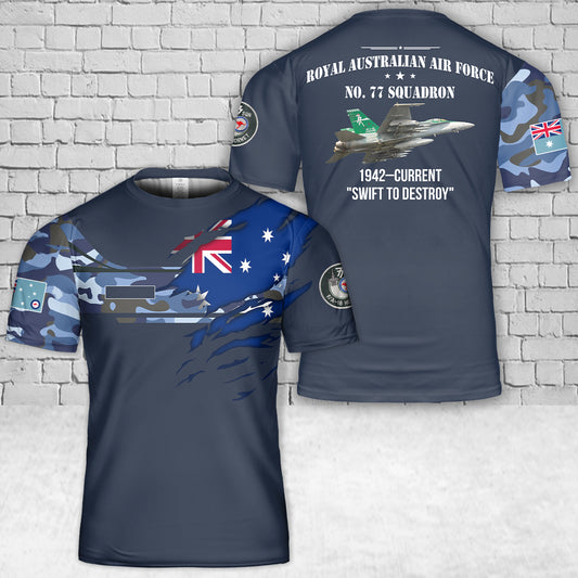 Custom Name Royal Australian Air Force FA-18A Hornet A21-39 No. 77 Squadron T-Shirt 3D