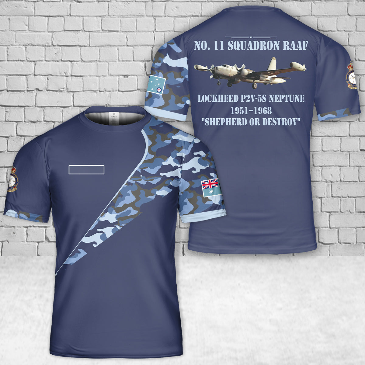 Custom Name Royal Australian Air Force No. 11 Squadron RAAF Lockheed P2V-5S Neptune T-Shirt 3D