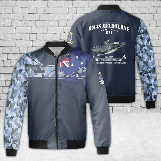 Custom Name Royal Australian Navy RAN HMAS Melbourne (R21) AOP Fleece Bomber Jacket