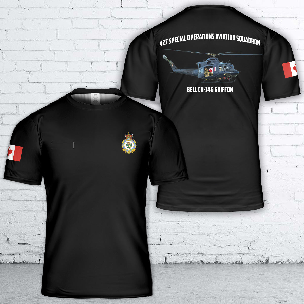 Custom Name Royal Canadian Air Force 427 Special Operations Aviation Squadron Bell CH-146 Griffon T-Shirt 3D