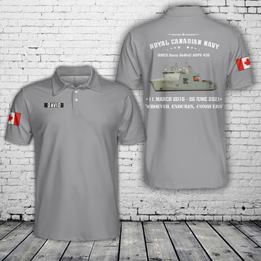 Custom Name Royal Canadian Navy HMCS Harry DeWolf AOPV 430 Polo Shirt