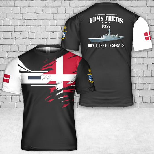 Custom Name Royal Danish Navy HDMS Thetis (F357) T-Shirt 3D