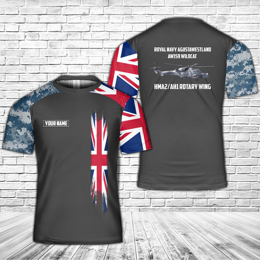 Custom Name Royal Navy AgustaWestland AW159 Wildcat HMA2 AH1 Rotary Wing 3D T-Shirt
