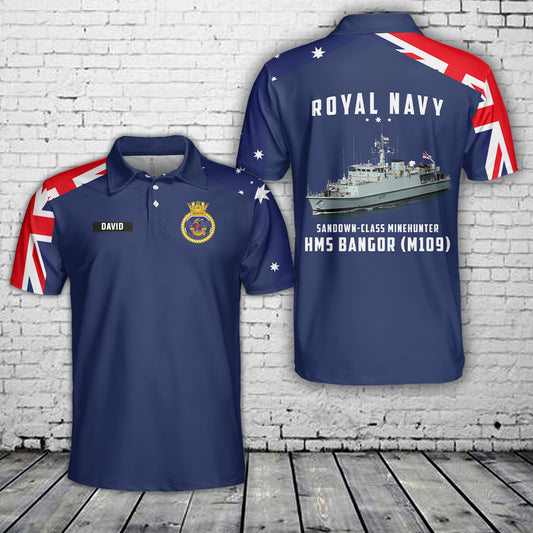 Custom Name Royal Navy Sandown-class minehunter HMS Bangor (M109) Polo Shirt
