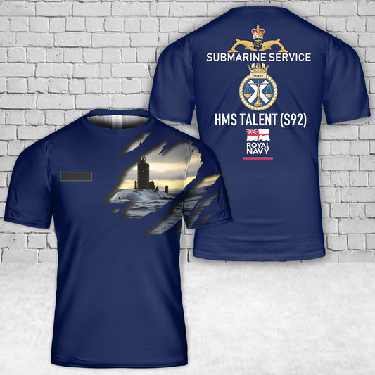 Custom Name Royal Navy Submarine Service HMS Talent (S92) T-Shirt 3D