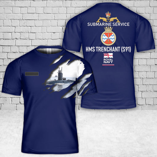 Custom Name Royal Navy Submarine Service HMS Trenchant (S91) T-Shirt 3D