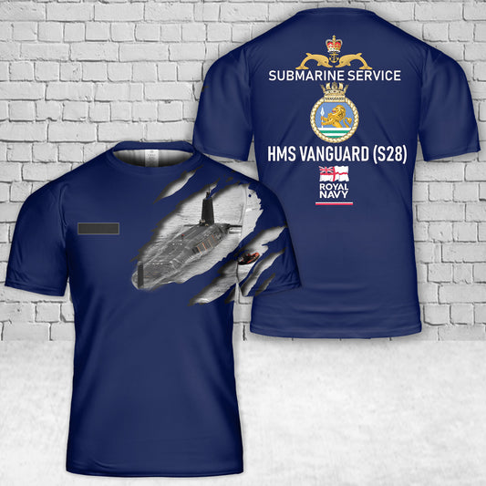 Custom Name Royal Navy Submarine Service HMS Vanguard (S28) T-Shirt 3D