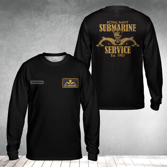 Custom Name Royal Navy Submarine Service AOP Long Sleeve Shirt