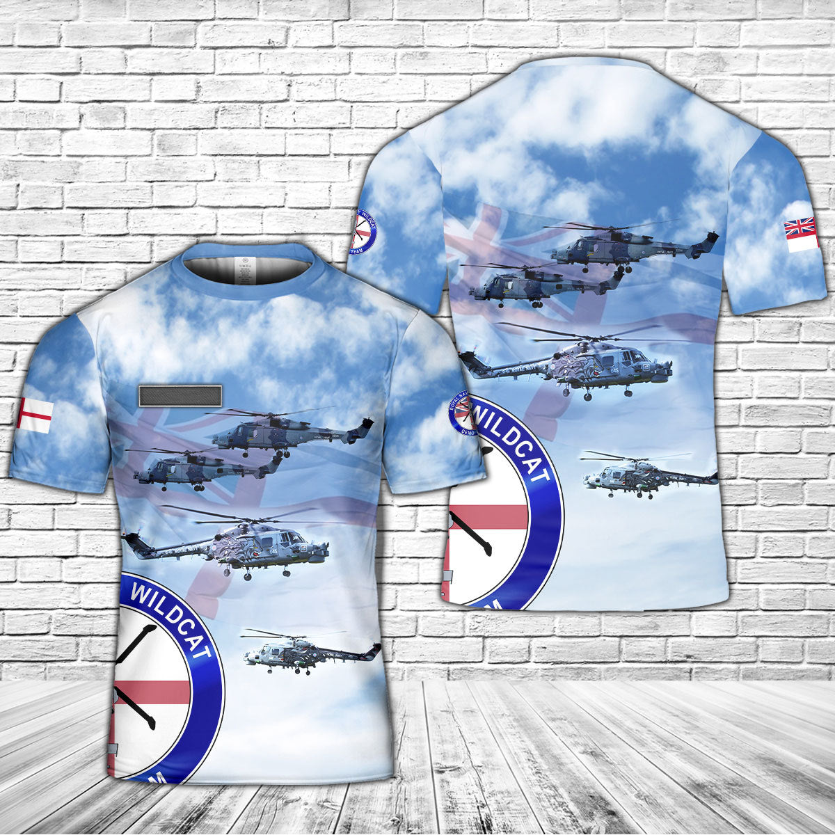 Custom Name Royal Navy Wildcat Demo Team (Black Cats) helicopter display team T-Shirt 3D
