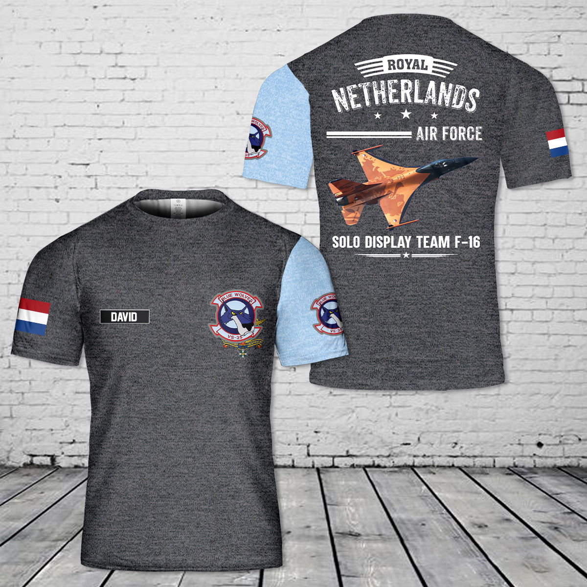Custom Name Royal Netherlands Air Force Solo Display Team F-16 3D T-Shirt