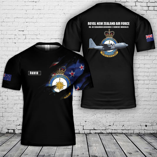 Custom Name Royal New Zealand Air Force RNZAF No. 40 Squadron Lockheed C-130H(NZ) Hercules 3D T-Shirt