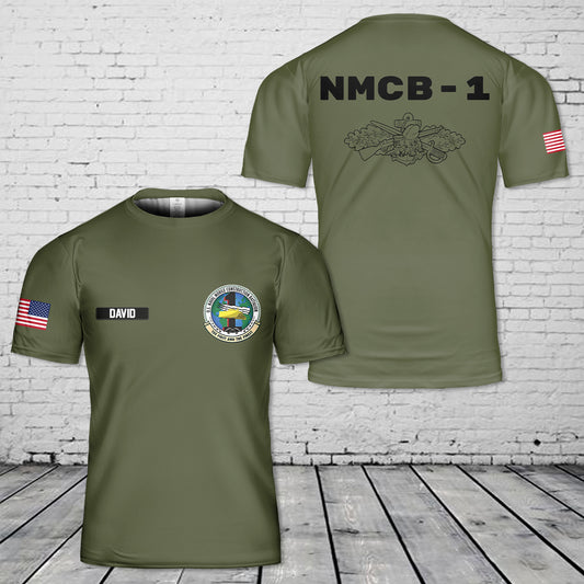 Custom Name SEABEE COMBAT Warfare Specialist  NMCB-1 3D T-Shirt