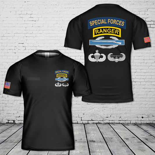 Custom Name SF Ranger CIB Airborne Senior Air Assault T-Shirt 3D