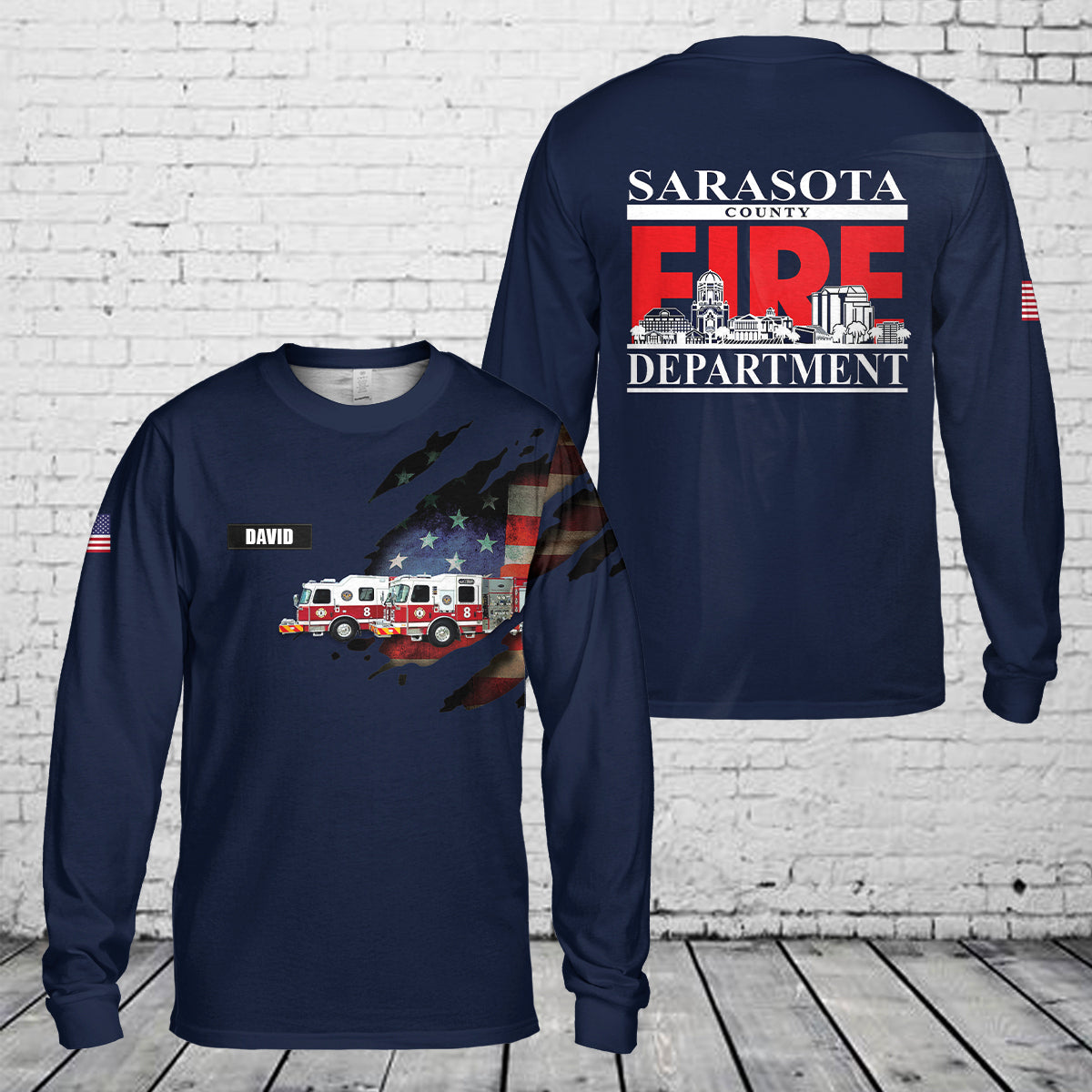 Custom Name Sarasota County Fire Department AOP Long Sleeve Shirt