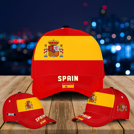 Custom Name Spain Flag Baseball Cap