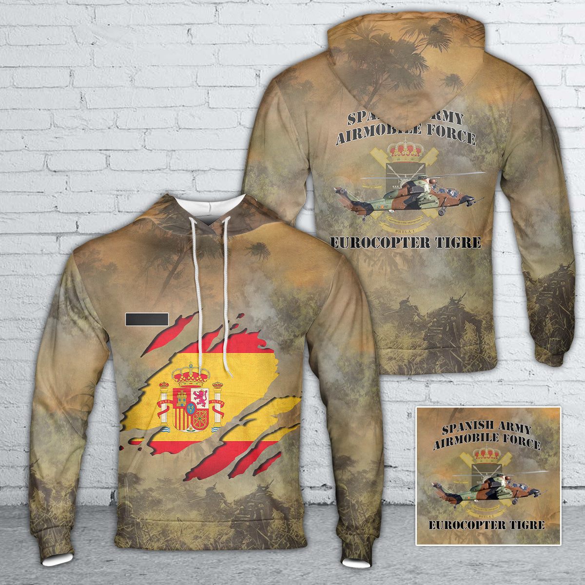 Custom Name Spanish Army Airmobile Force Eurocopter Tigre Hoodie 3D