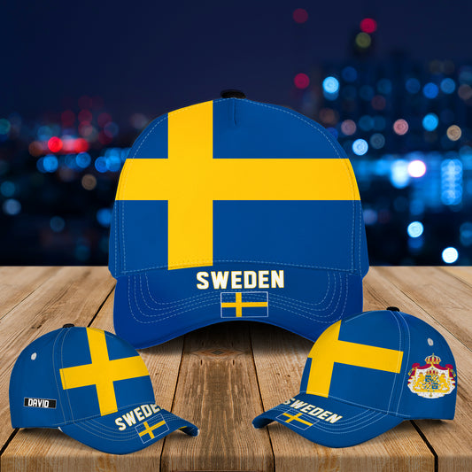 Custom Name Sweden Flag Baseball Cap