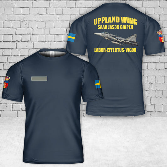 Custom Name Swedish Air Force Uppland Wing Saab JAS39 Gripen T-Shirt 3D