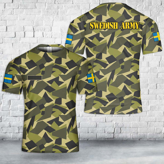 Custom Name Swedish Army M90 Variant CAMO T-Shirt 3D