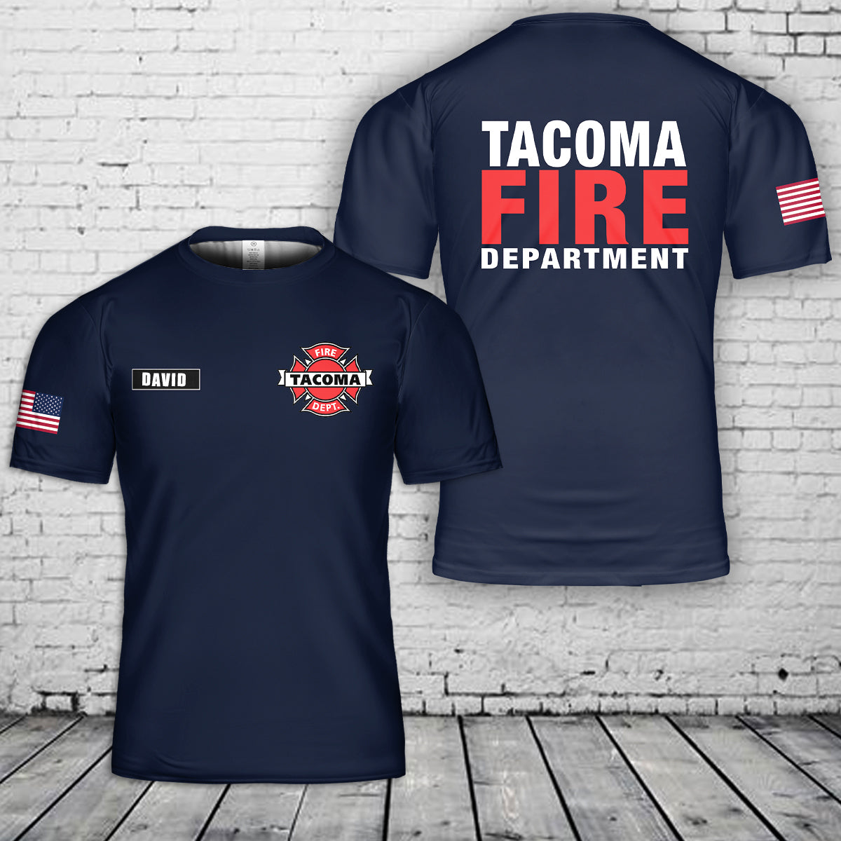 Custom Name Tacoma Washington Fire Department US United State Firefighter Emergency Service 3D T-Shirt
