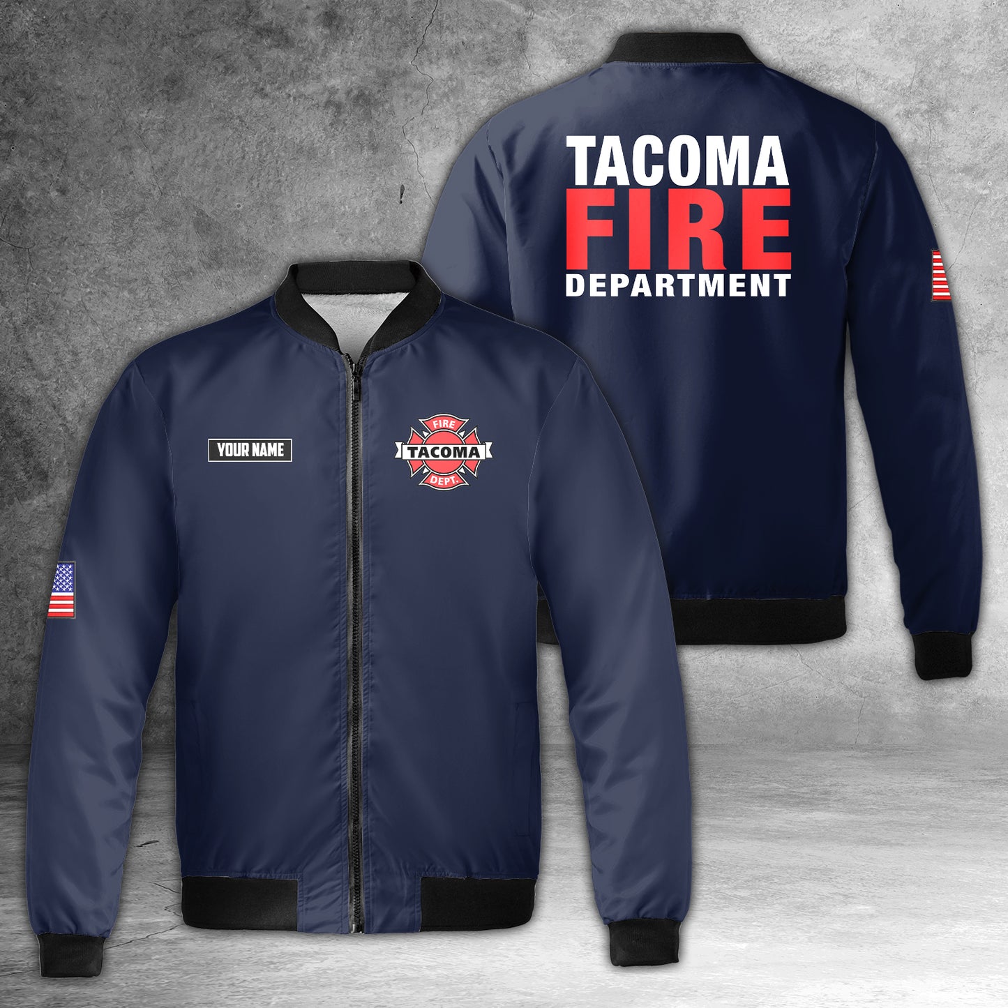 Custom Name Tacoma Washington Fire Department US United State Firefighter Emergency Service AOP Bomber Jacket