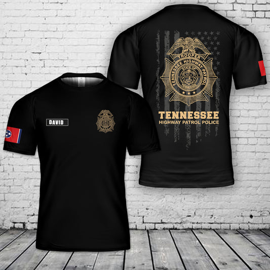 Custom Name Tennessee Highway Patrol Police 3D T-Shirt
