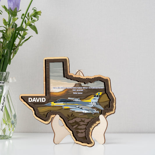 Custom Name Texas Air National Guard 149th Fighter Wing F-16 Fighting Falcon Custom Shape 2-layer Wooden Sign NLSI2805PT02