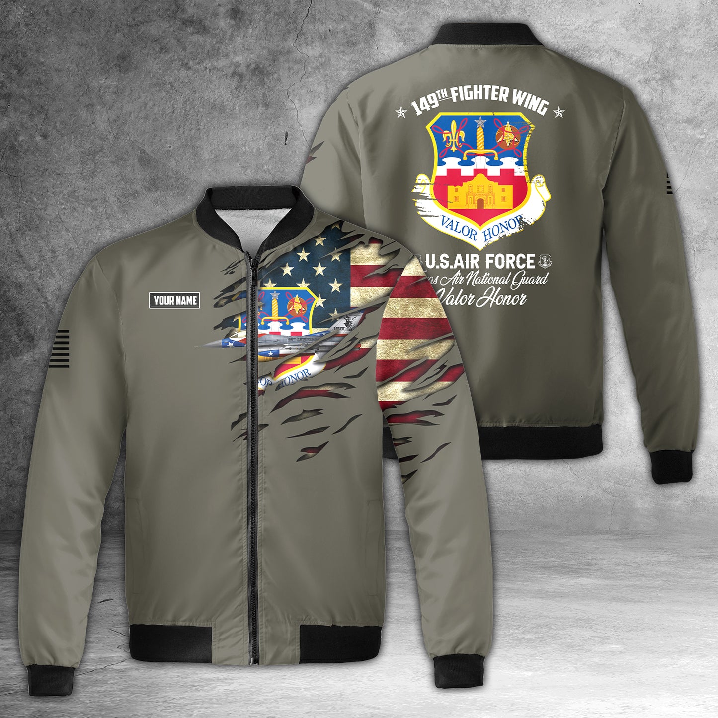 Custom Name Texas Air National Guard 149th Fighter Wing F-16 Fighting Falcon Lone Star Gunfighters Bomber Jacket