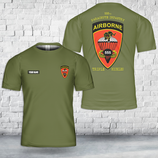 Custom Name Triple Nickles (555th BN) T-Shirt 3D
