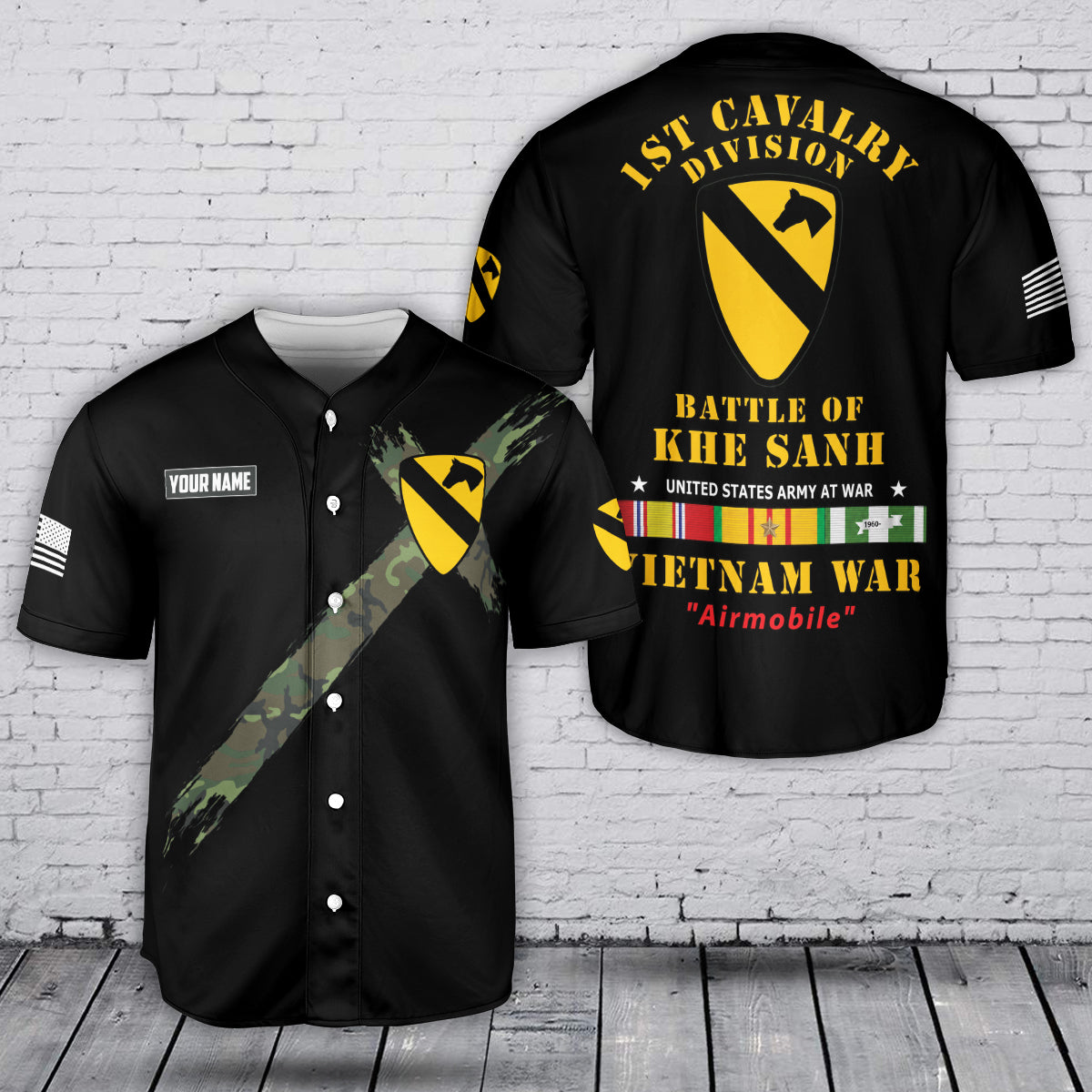 Custom Name U.S. Army 1st Cavalry Division Battle of Khe Sanh, Vietnam Veteran Baseball Jersey