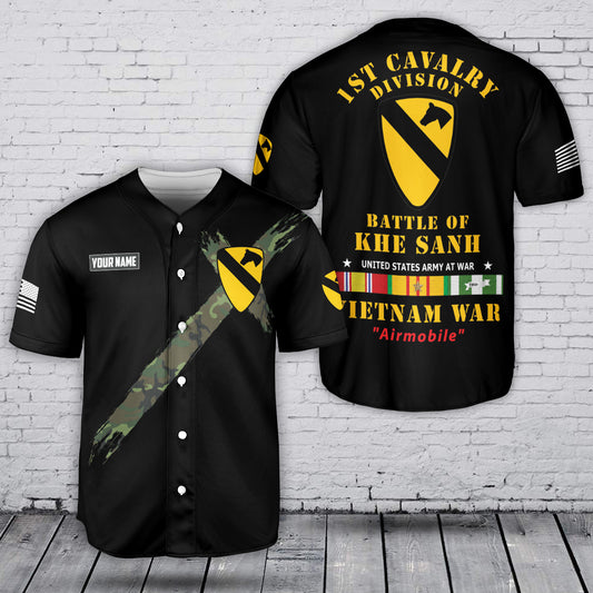 Custom Name U.S. Army 1st Cavalry Division Battle of Khe Sanh, Vietnam Veteran Baseball Jersey