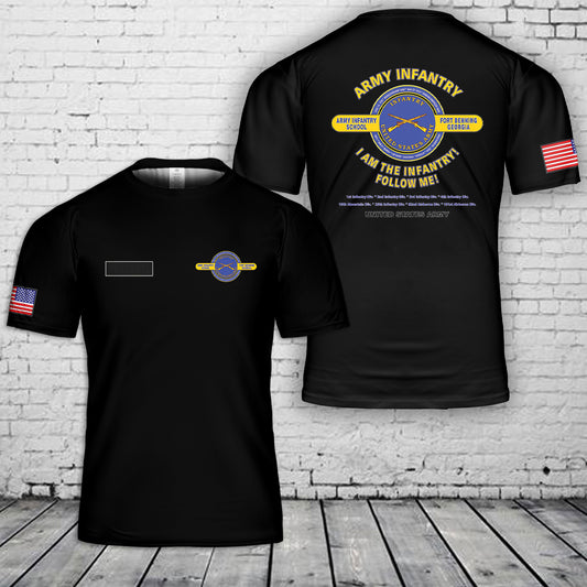 Custom Name US Army Infantry Fort Benning, Georgia Follow Me! T-Shirt 3D