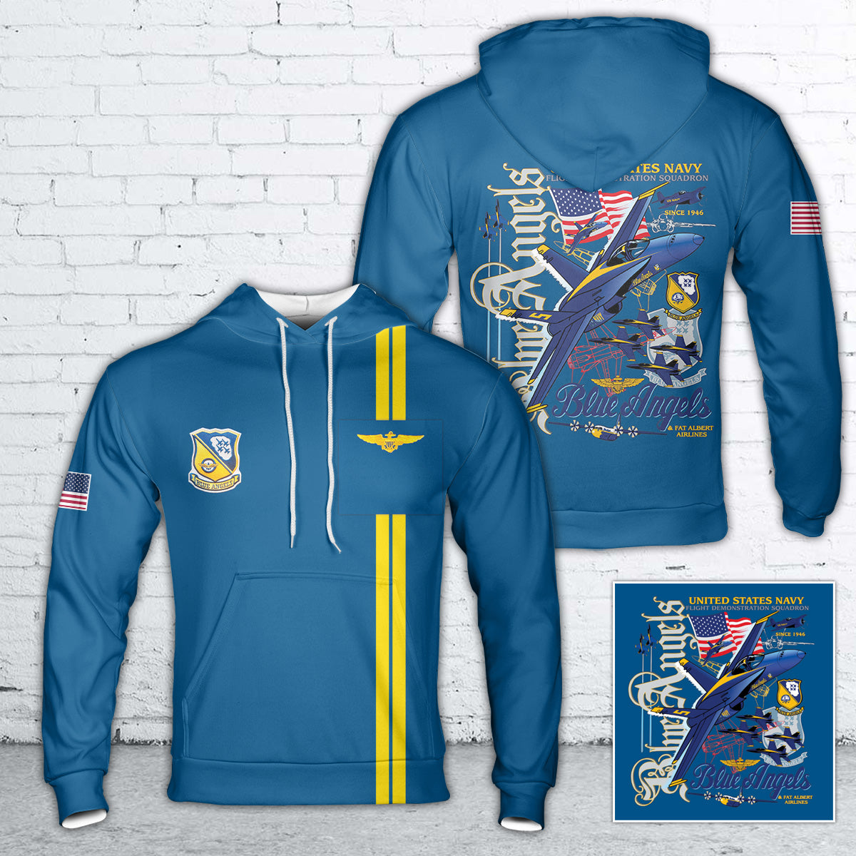 Custom Name U.S. Navy Blue Angels Hoodie 3D