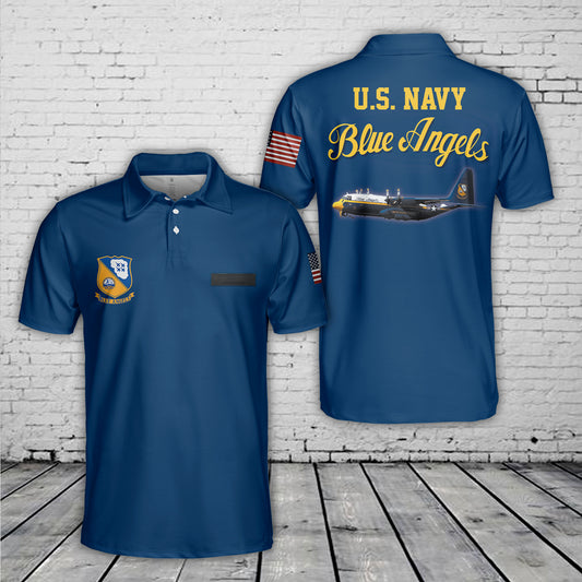 Custom Name U.S. Navy Blue Angels Lockheed C-130J New "Fat Albert" Polo Shirt