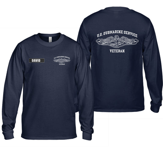 Custom Name U.S. Submarine Service Veteran AOP Long Sleeve Shirt
