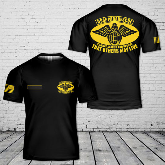 Custom Name USAF Pararescue Air Force Special Warfare T-Shirt 3D