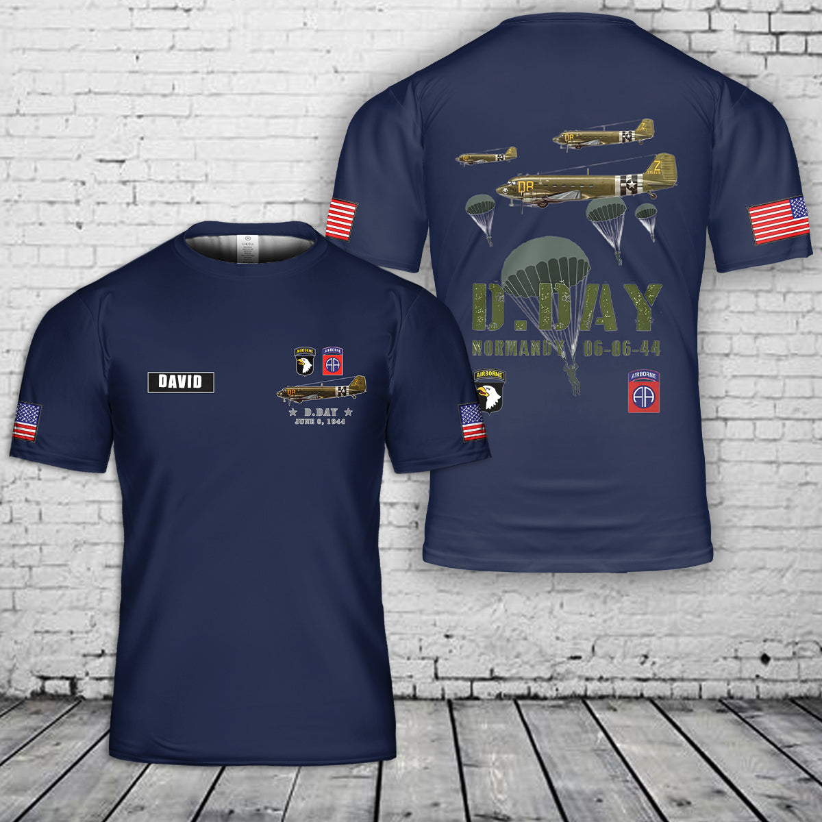 Custom Name USA Paratroopers D-Day WWII Normandy 82nd 101nd T-Shirt 3D