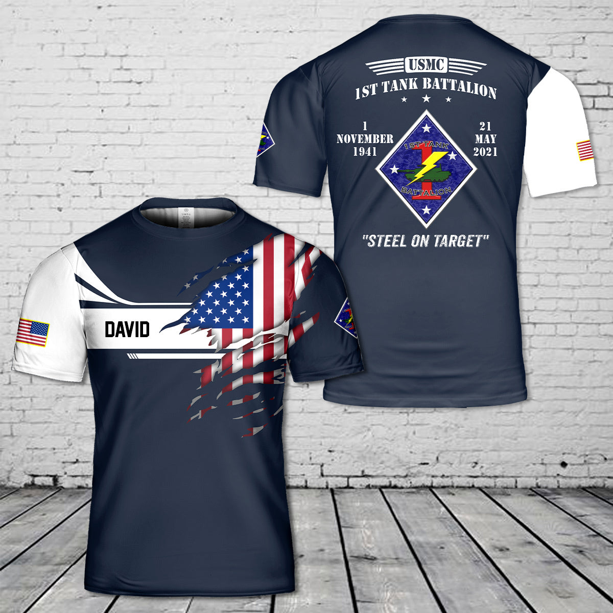 Custom Name USMC 1st Tank Battalion 3D T-Shirt