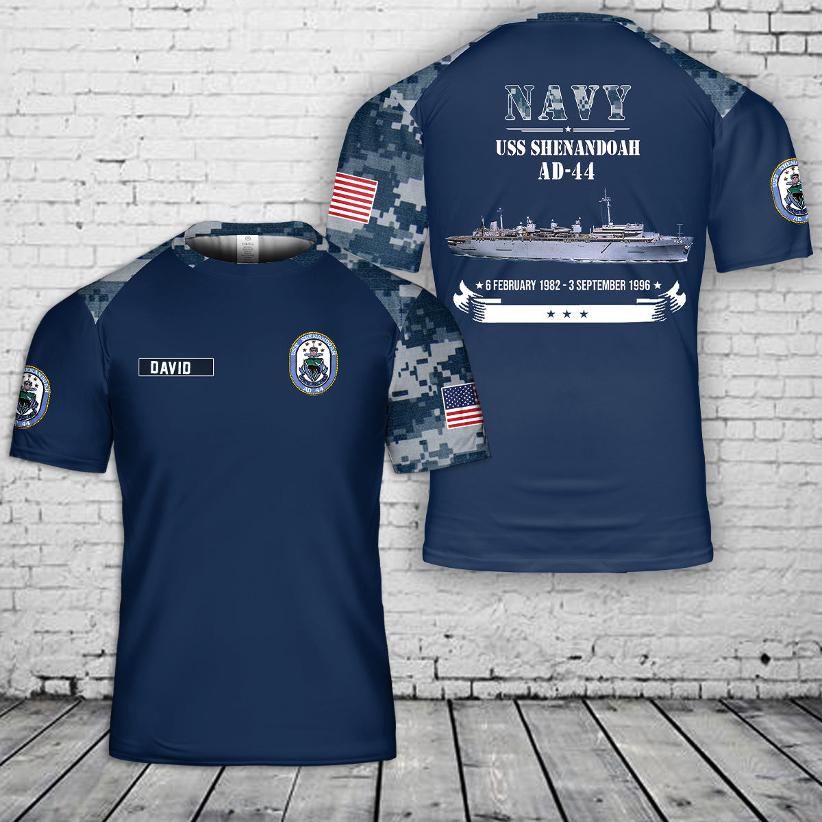 Custom Name US Navy USS Shenandoah (AD-44) 3D T-shirt