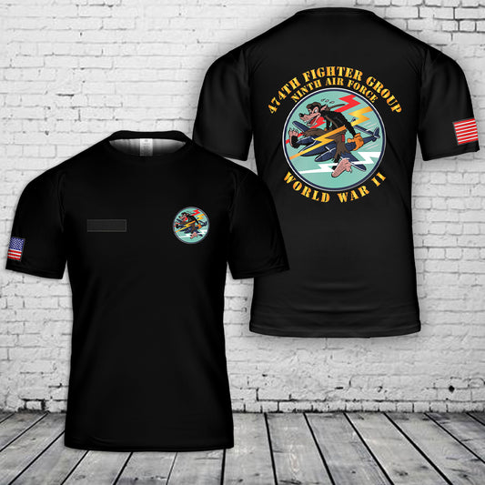 Custom Name US Air Force 474th Fighter Group Ninth Air Force T-Shirt 3D