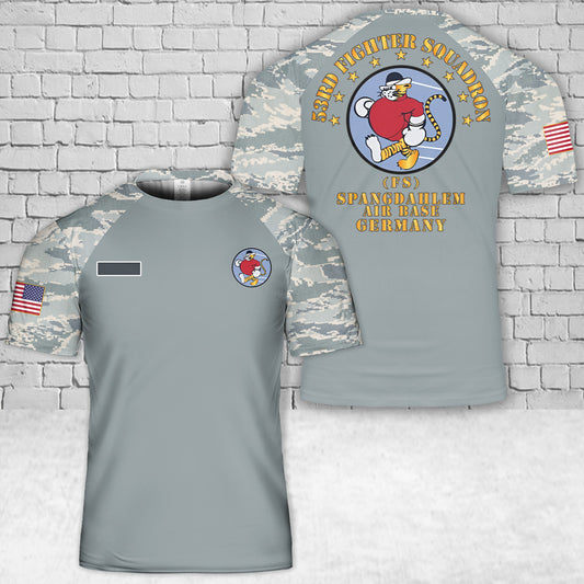 Custom Name US Air Force 53rd Fighter Squadron - Spangdahlem Air Base, Germany T-Shirt 3D