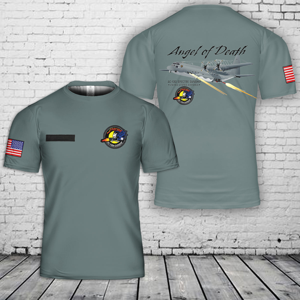 Custom Name US Air Force AC-130 SPECTRE GUNSHIP T-Shirt 3D