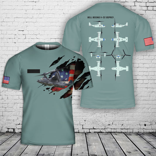 Custom Name US Air Force Bell Boeing V-22 Osprey T-Shirt 3D