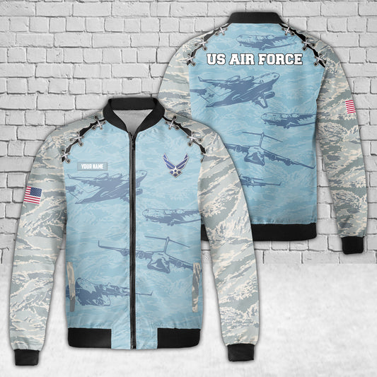 Custom Name US Air Force Boeing C-17 Globemaster III AOP Fleece Bomber Jacket