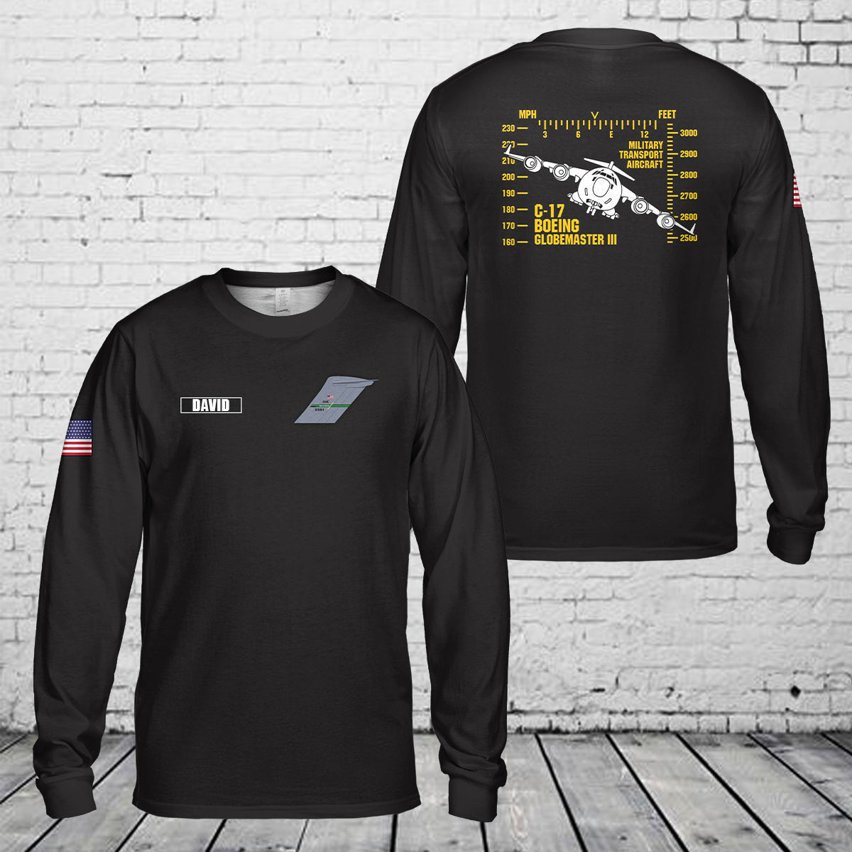 Custom Name US Air Force Boeing C-17 Globemaster III Long Sleeve Shirt