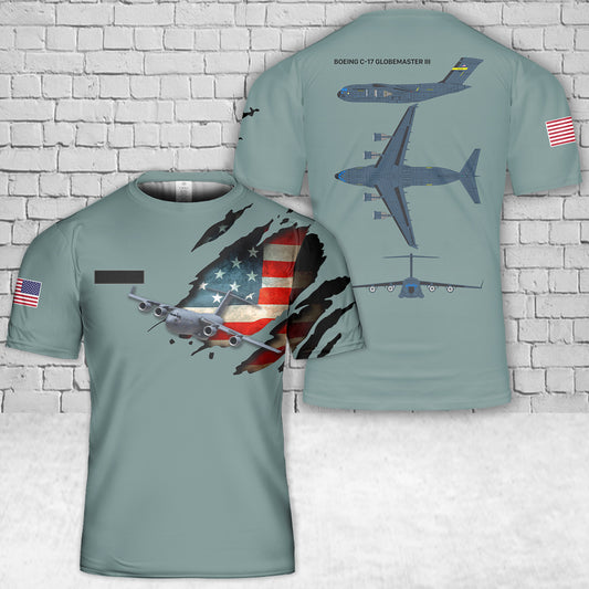 Custom Name US Air Force Boeing C-17 Globemaster III T-Shirt 3D