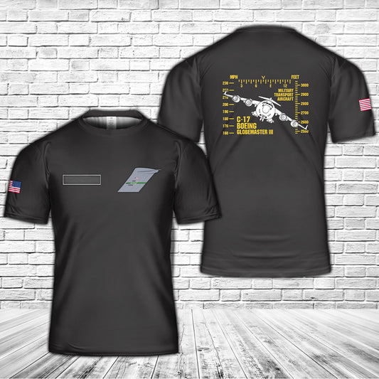 Custom Name US Air Force C-17 Globemaster III Military Transport Aircraft - McChord AFB, Washington T-Shirt 3D