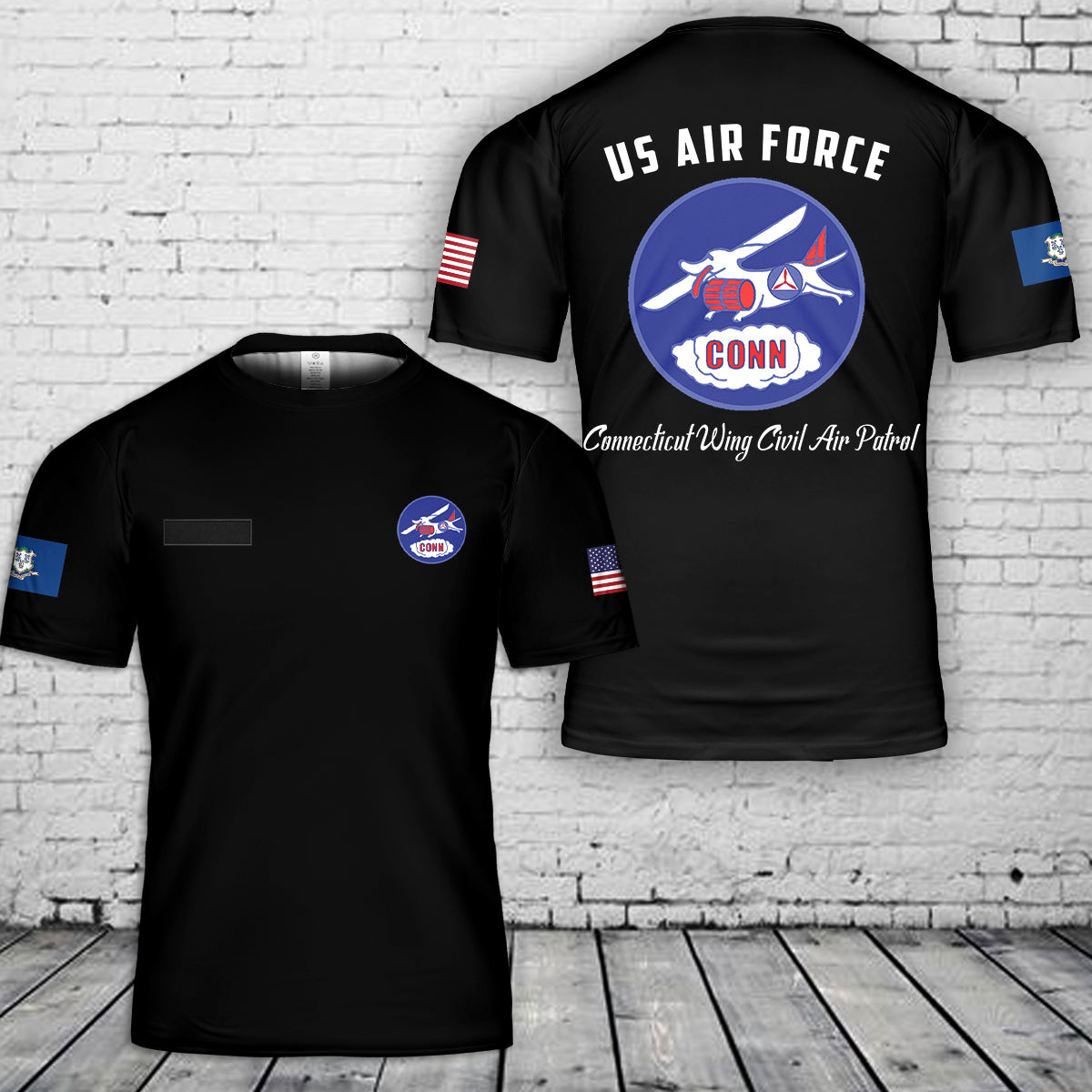 Custom Name US Air Force Connecticut Wing Civil Air Patrol T-Shirt 3D