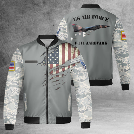 Custom Name US Air Force F-111 Aardvark AOP Fleece Bomber Jacket