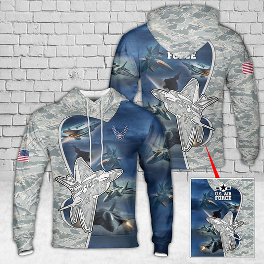Custom Name US Air Force F-22 Raptor Aircraft Camo Hoodie 3D